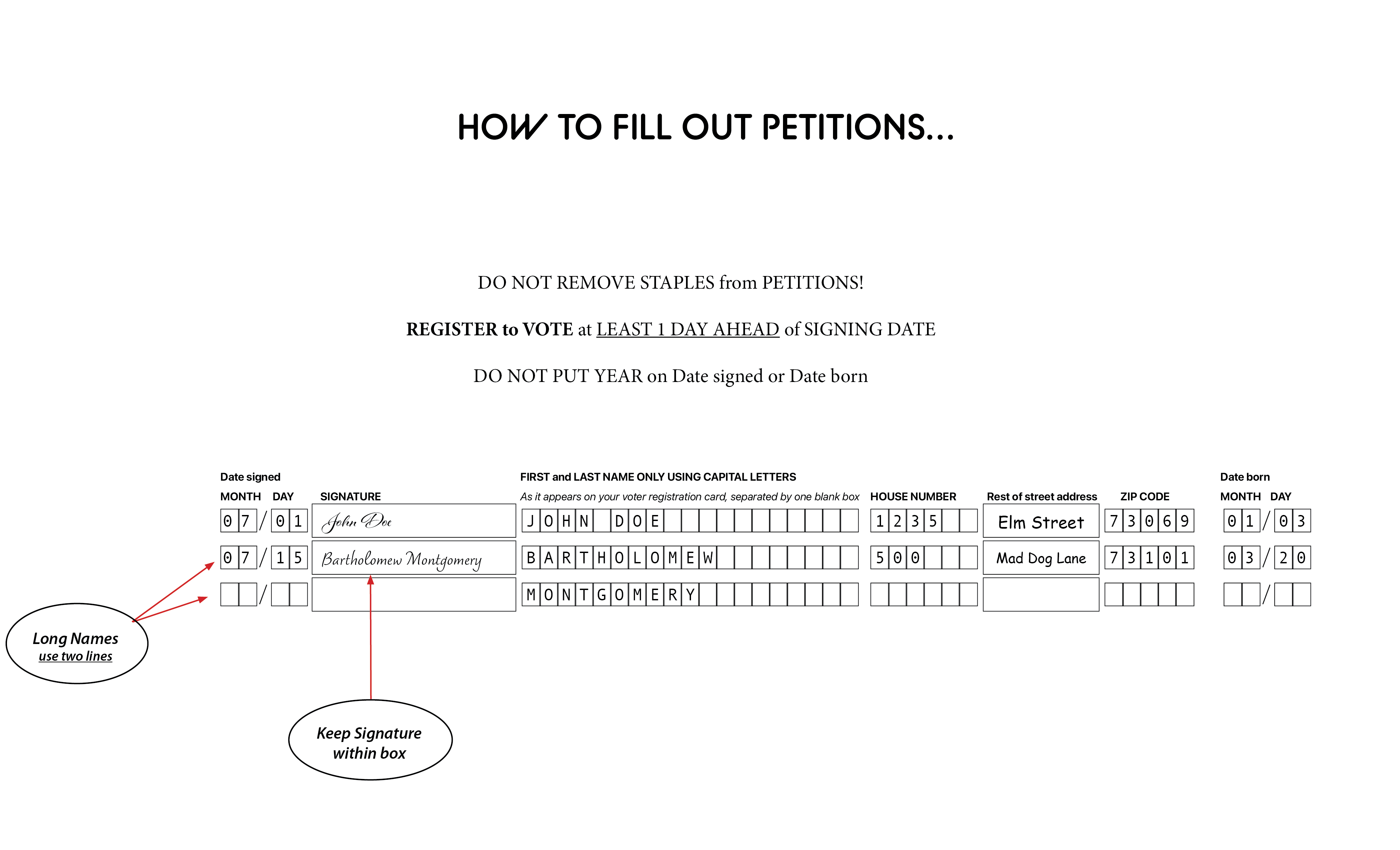 how to fill out petitions